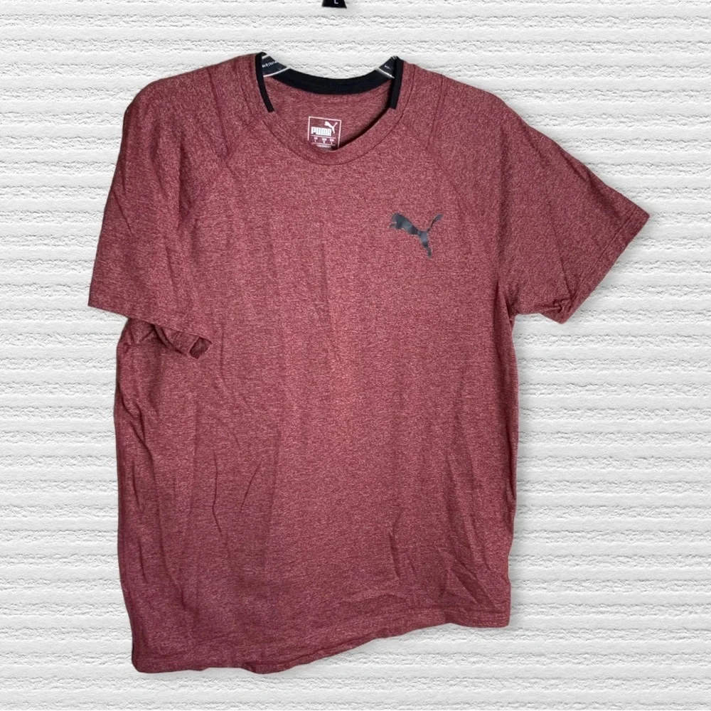 Puma Brick Red & White Marbled Shirt w Black Puma Men L